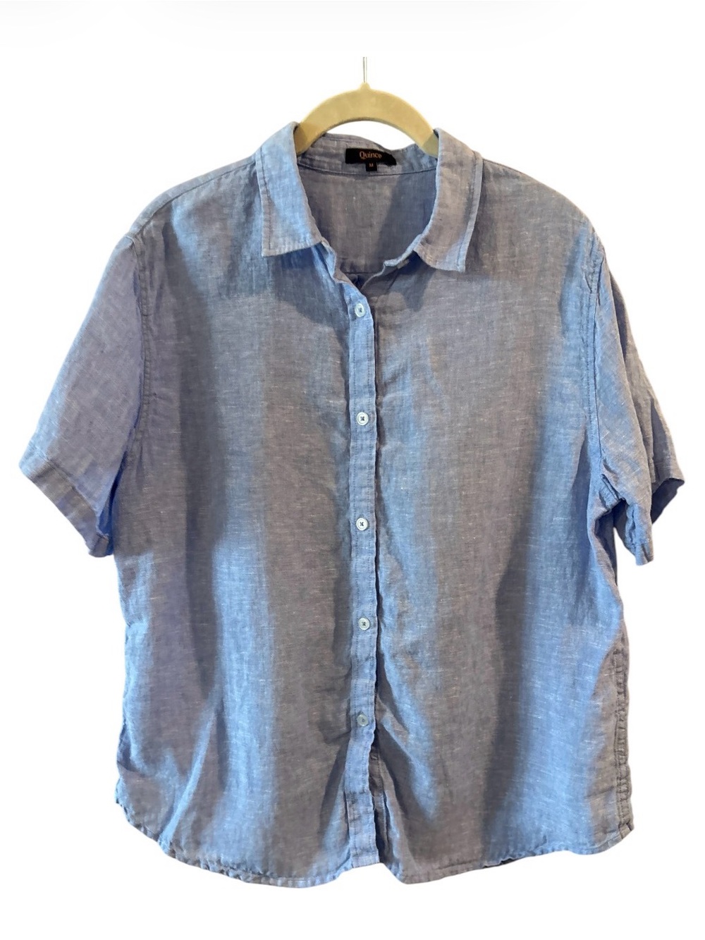 Quince 100% Linen Button Front Shirt Blue Short Sleeve Size M
